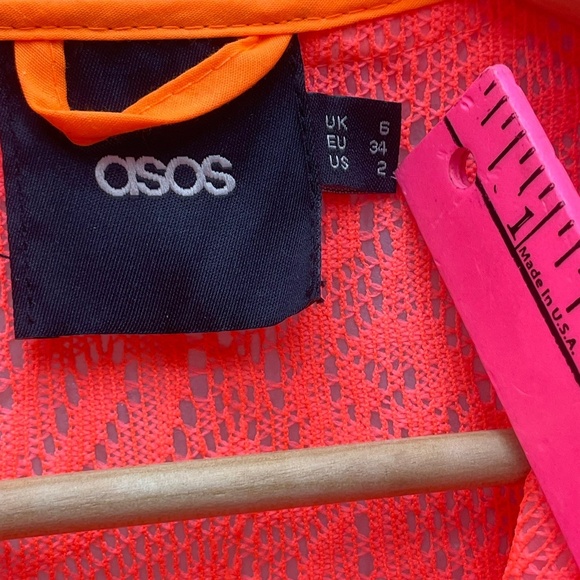 ASOS Bright Coral Rain Coat Jacket Lace Stylish Hooded Safety Running XS/S Euro - Picture 6 of 12